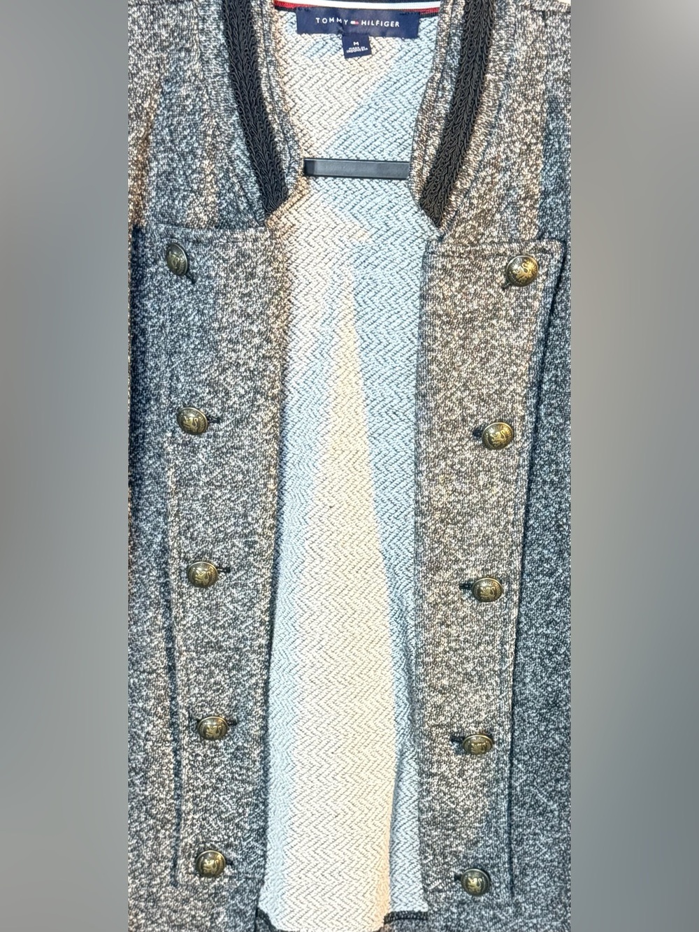Tommy Hilfiger Marled Knit Military Button Jacket/Cardigan Gray Medium - Picture 5 of 8